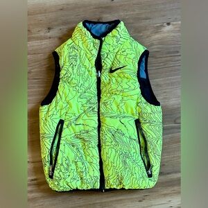 Nike Reversible Neon Electric Yellow Puffer Vest Kids 4/XS Dark Light Gray Zip
